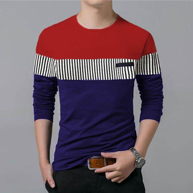 Cotton Color Block Full Sleeves Mens T-Shirt - online shope