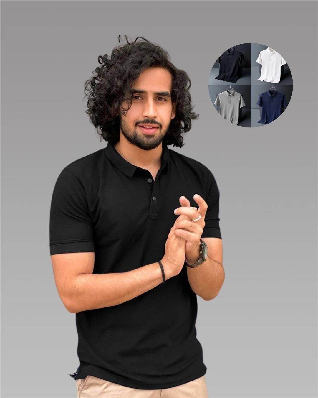 Poly Matte Assorted Solid Half Sleeves Mens Polo T-Shirt Pack Of 4 - online shope