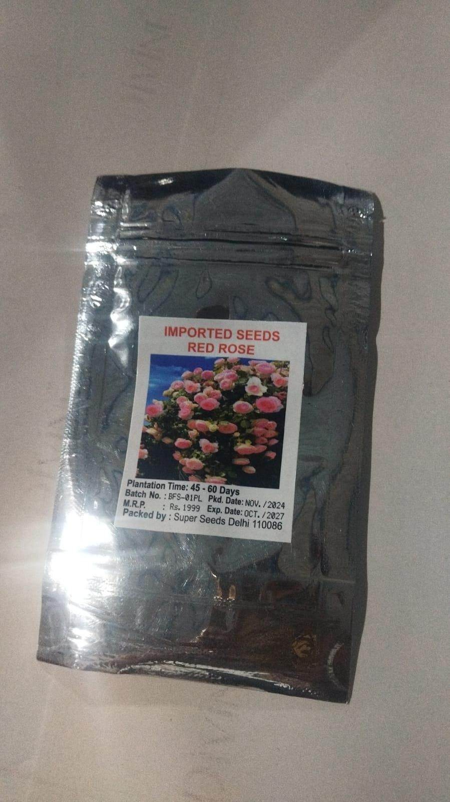 Packaged imported red rose seeds.