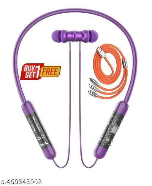 Wireless Bluetooth Neckband With 3 In 1 Charging Cable (Purple & Orange, Set of 2 ) - online shope