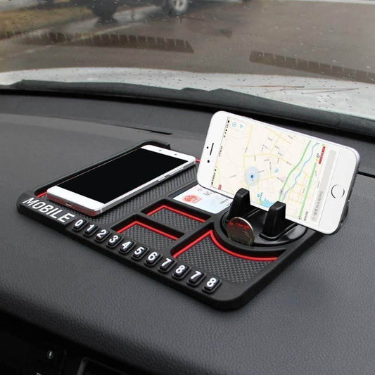Multifunctional car mobile holder on dashboard holding smartphones and coins with numeric display
