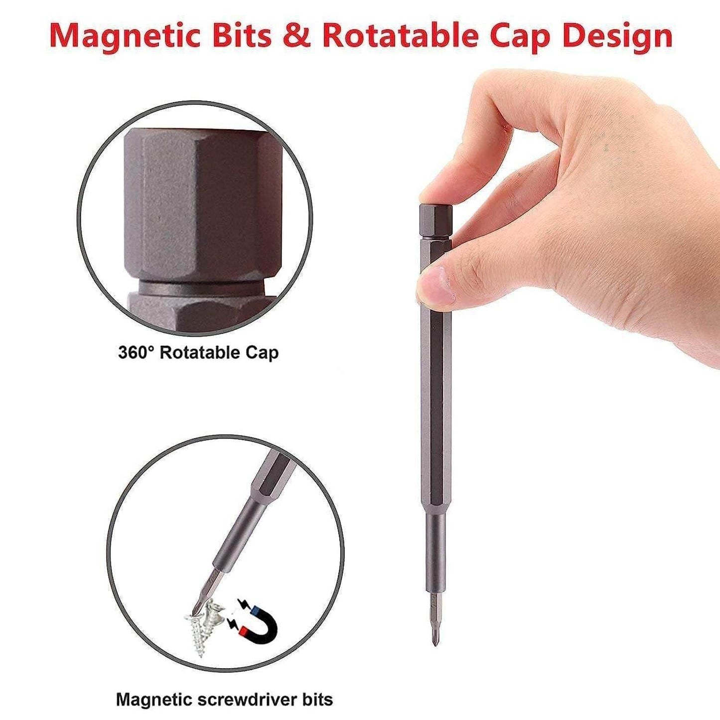 precision screwdriver set online with magnetic bits and 360 degree rotatable cap held by hand