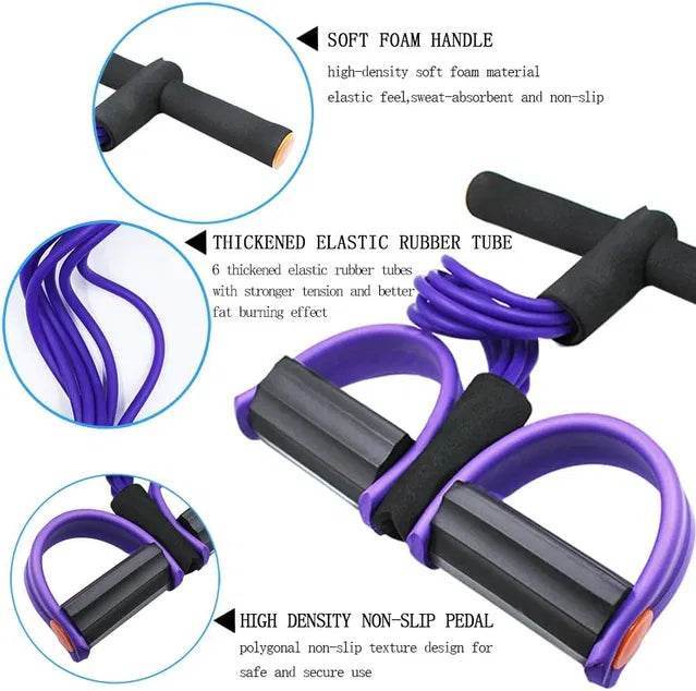 Purple yoga pedal pull reducer resistance band with soft foam handles and thickened elastic rubber tubes